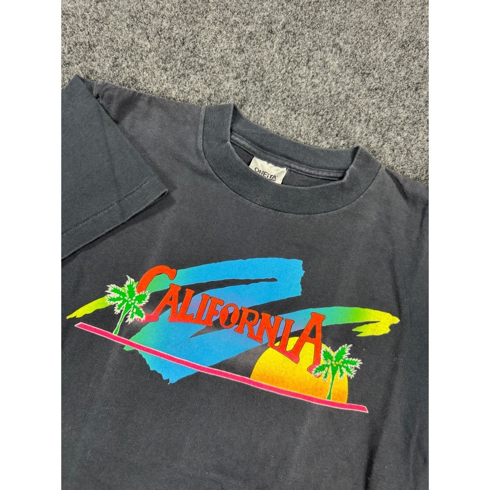 VTG 90s California Souvenir T Shirt Large Black Oneita Power-T USA Single Stitch
